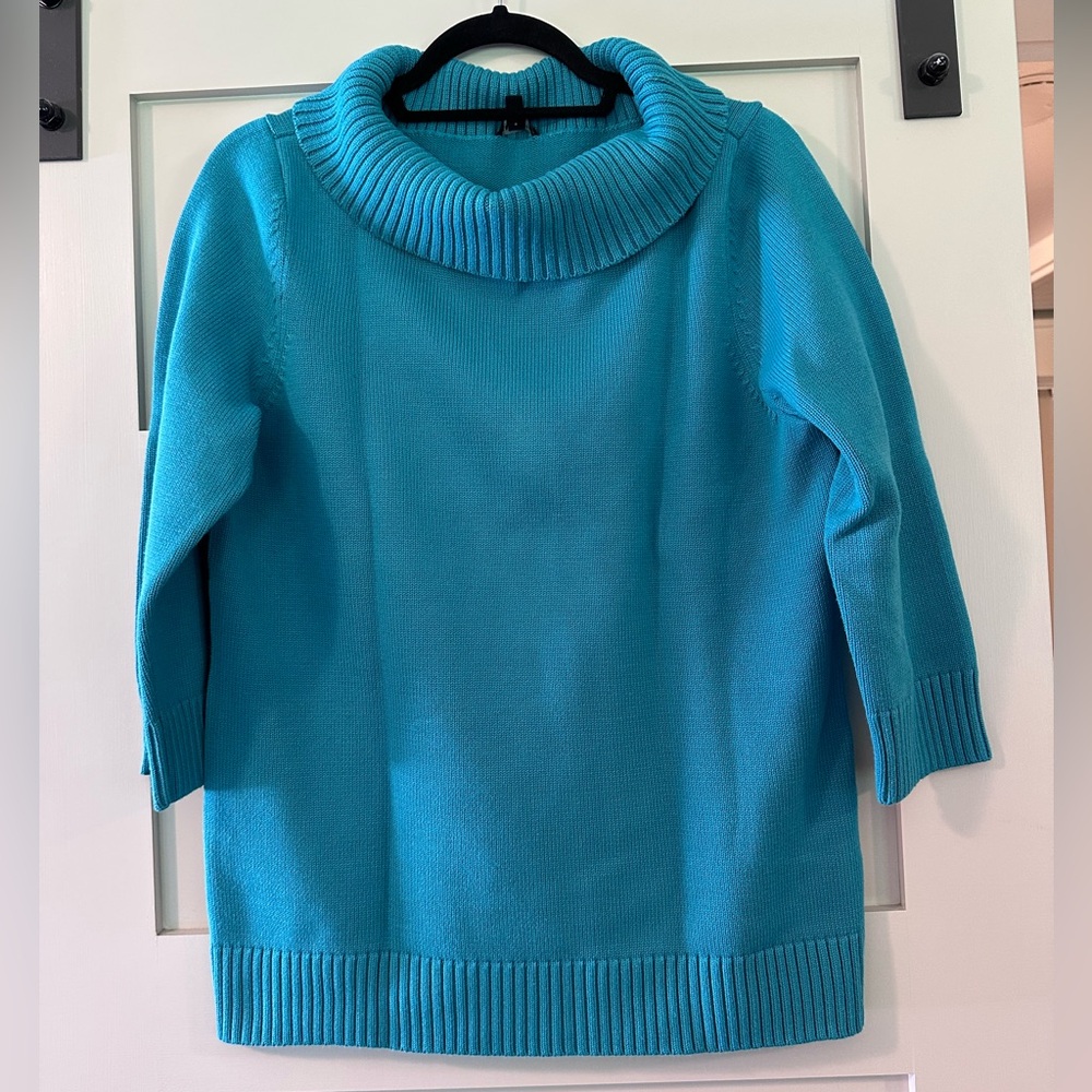 Talbots Blue Cowl Neck Sweater with Ribbed Details